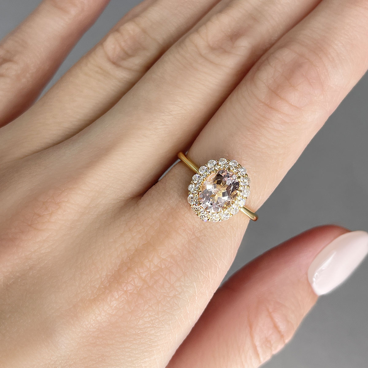 Кольцо с морганитом, бриллиантами из желтого золота 750 пробы, фото № 5