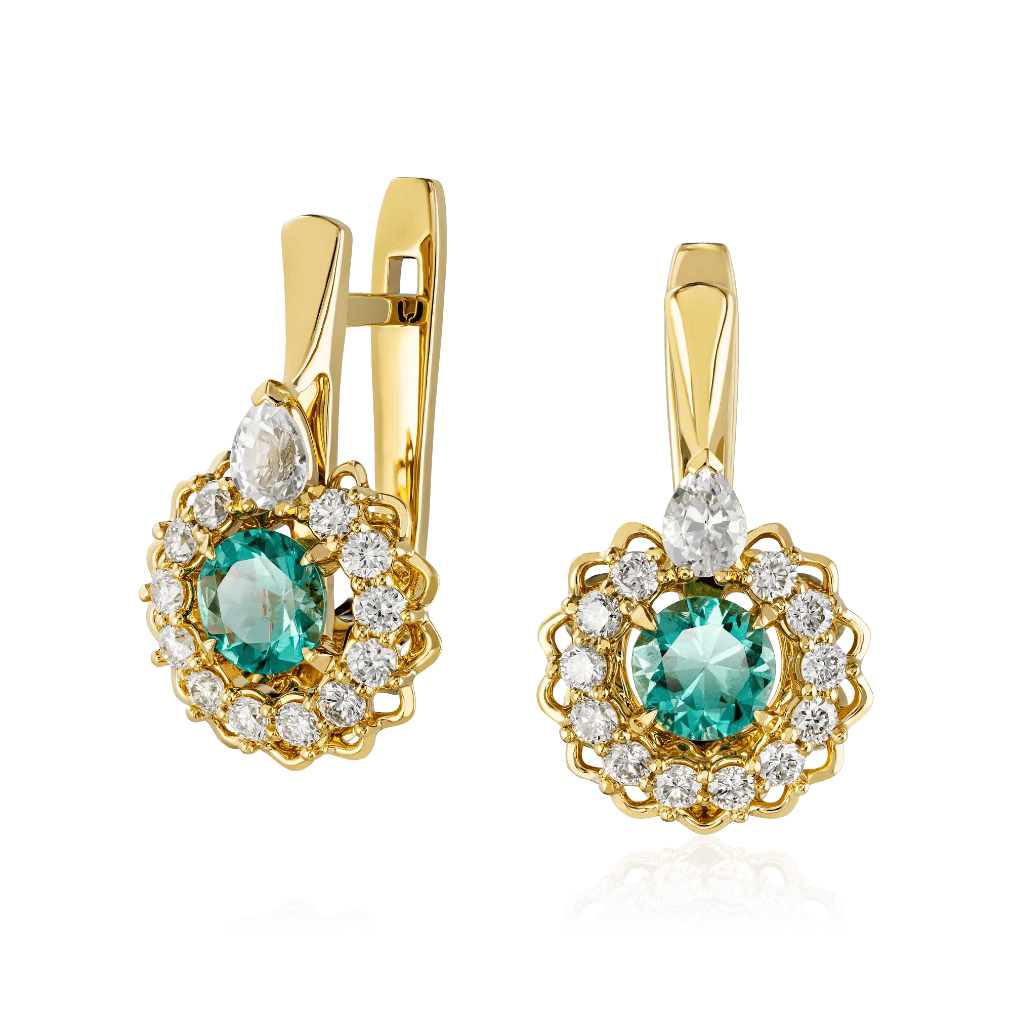 Серьги с изумрудом, сапфиром, бриллиантами из белого золота 750 пробы, фото № 1
