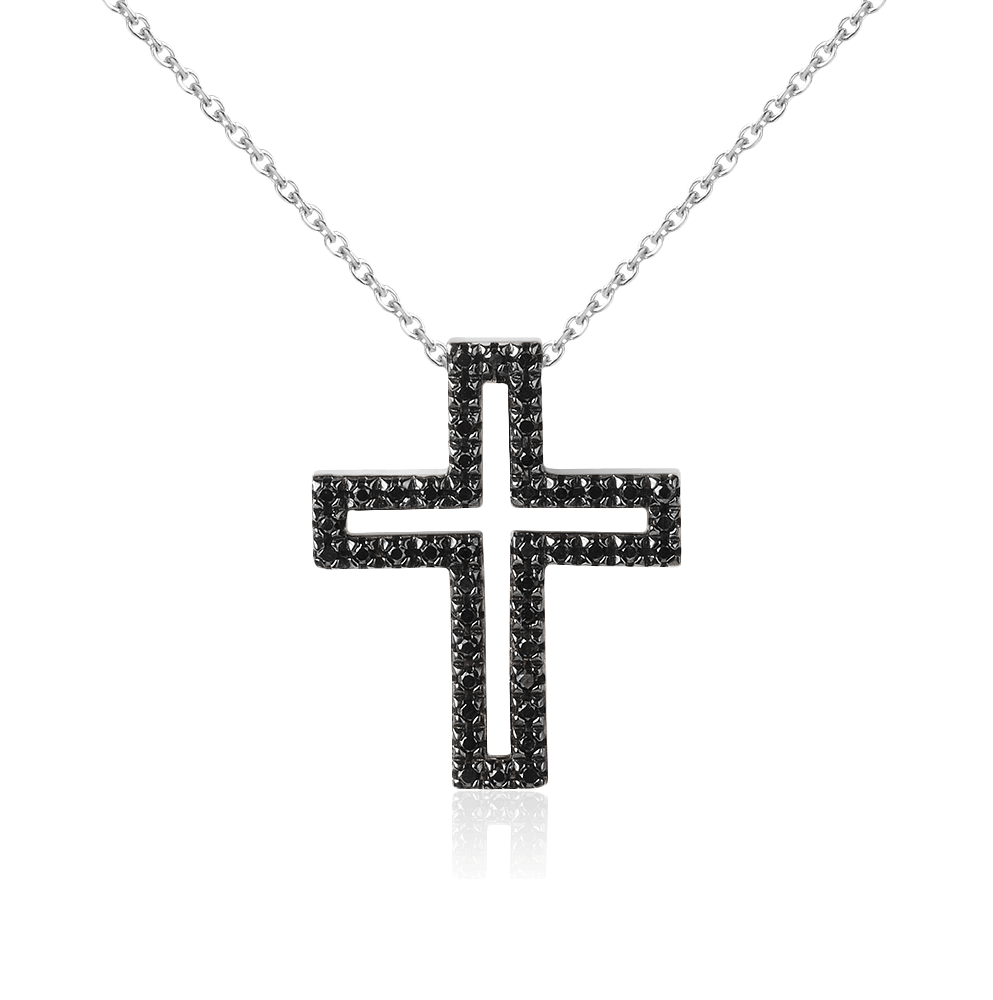 Крест с бриллиантами из белого золота 585 пробы (арт. 95197)