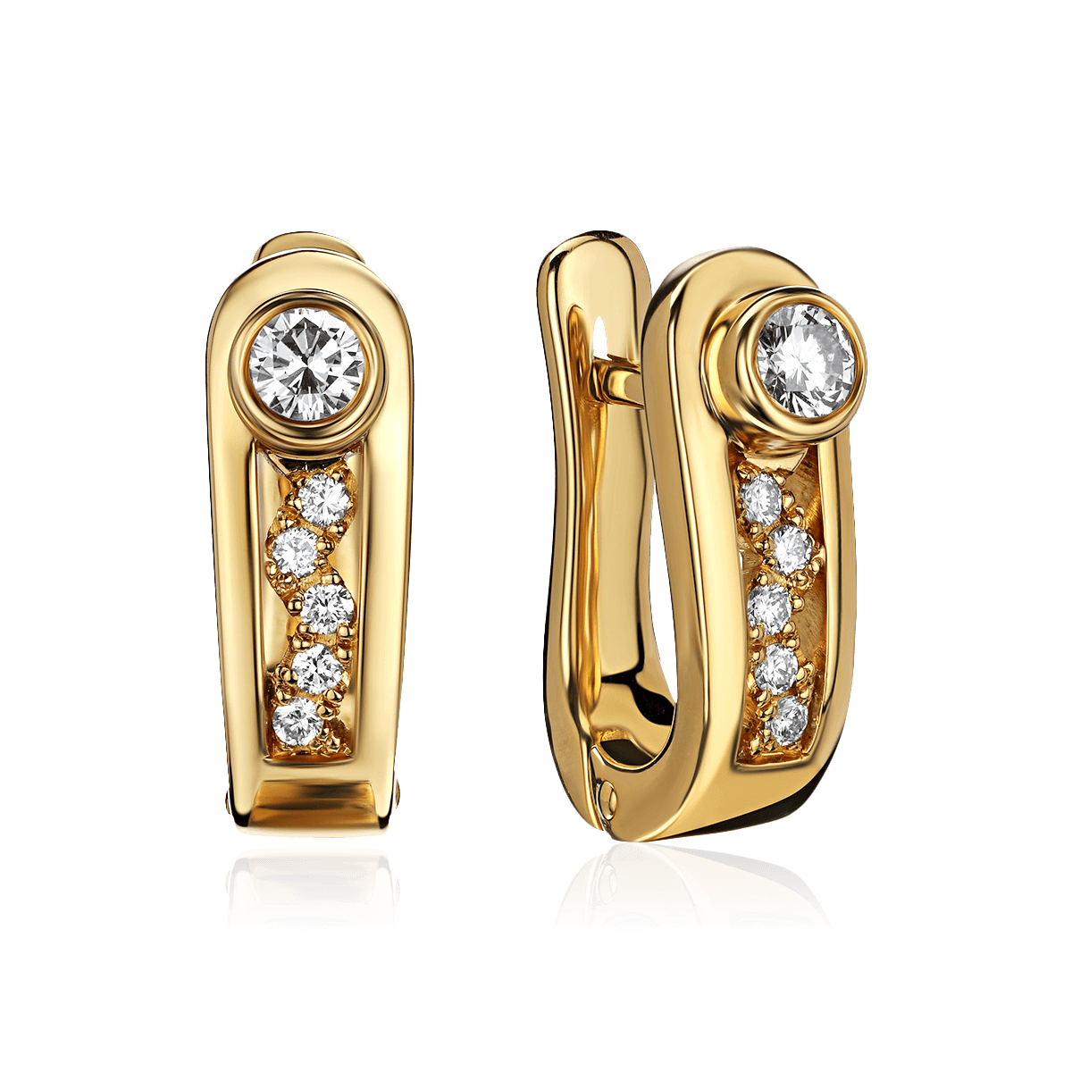 Серьги с бриллиантами из желтого золота 750 пробы, фото № 1