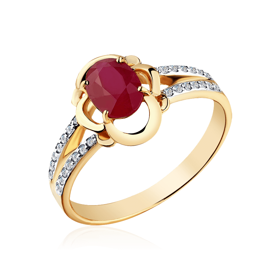 Кольцо с рубином, бриллиантами из красного золота 585 пробы (арт. 96897)