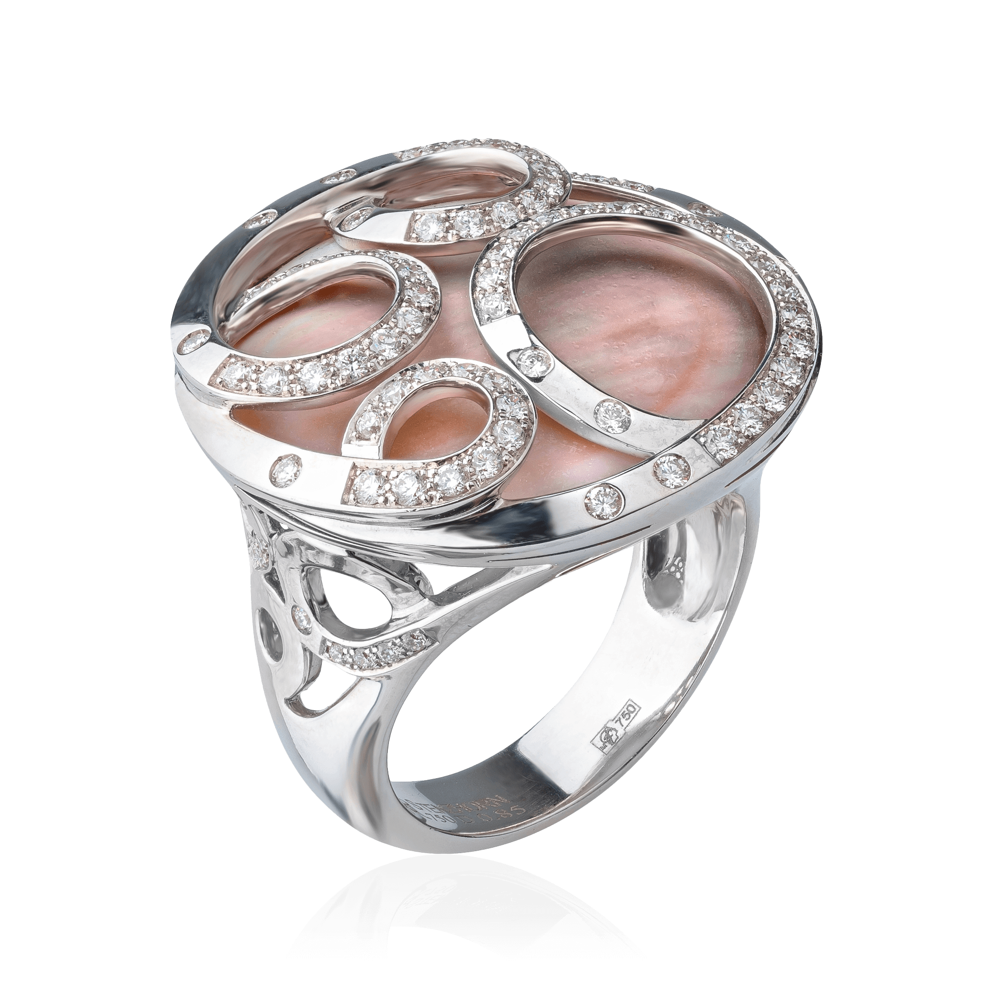 Кольцо от STENZHORN с бриллиантами, перламутром из белого золота 750 пробы, фото № 1