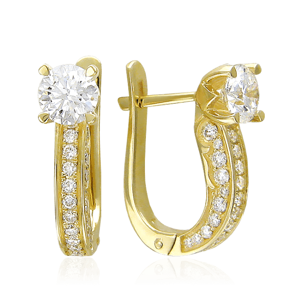 Серьги с бриллиантами из желтого золота 750 пробы, фото № 1