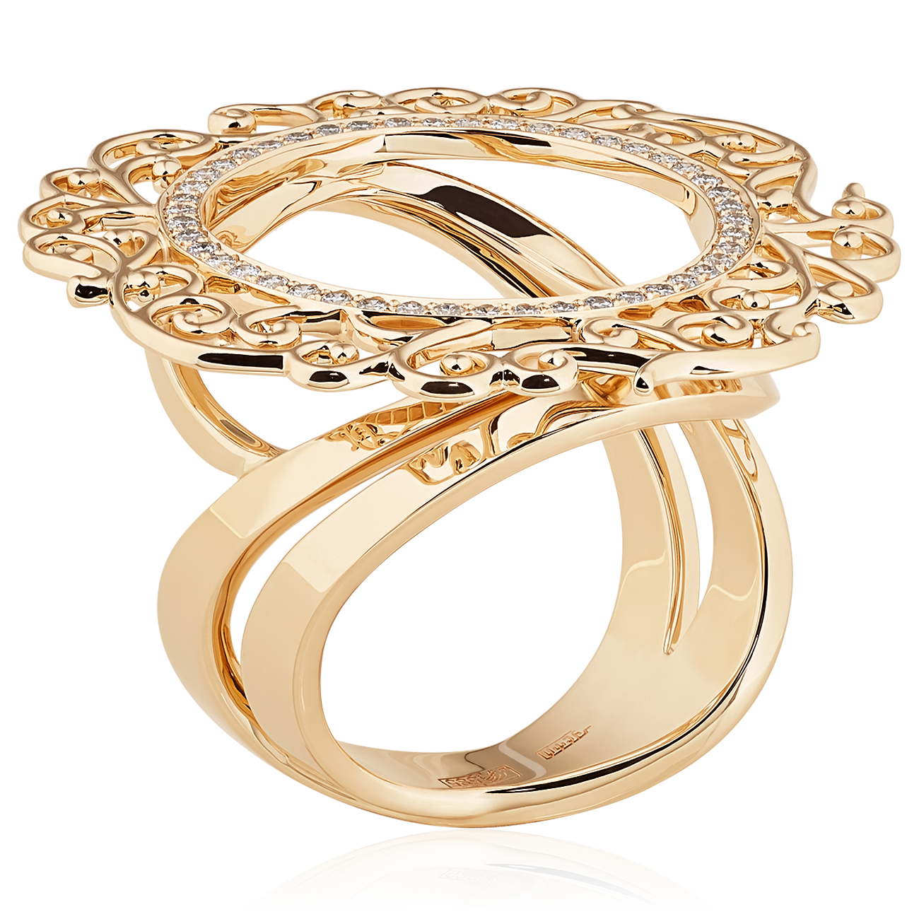 Кольцо с бриллиантами из желтого золота 585, фото № 2