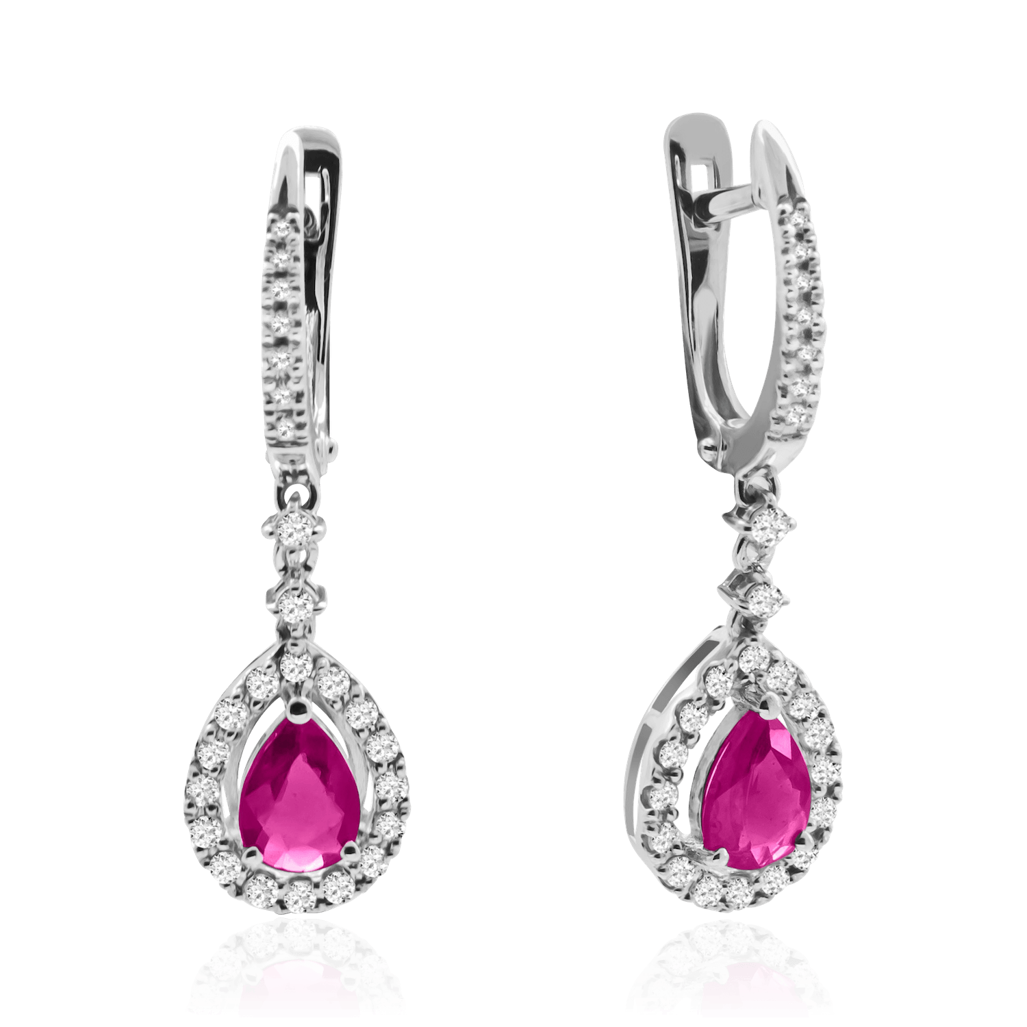 Серьги с рубином, бриллиантами из белого золота 585 пробы (арт. 96730)