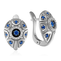 Серьги с сапфиром, бриллиантами из белого золота 585 пробы (арт. 50613)