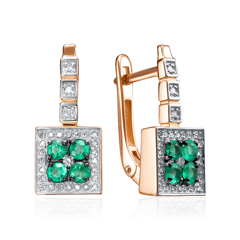 Серьги с бриллиантами, изумрудом из красного золота 585 пробы, фото № 1