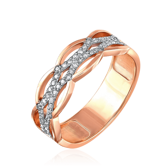Обручальное кольцо в виде стилизованного кусочка цепи с бриллиантами из красного золота 585 пробы (арт. 44288)