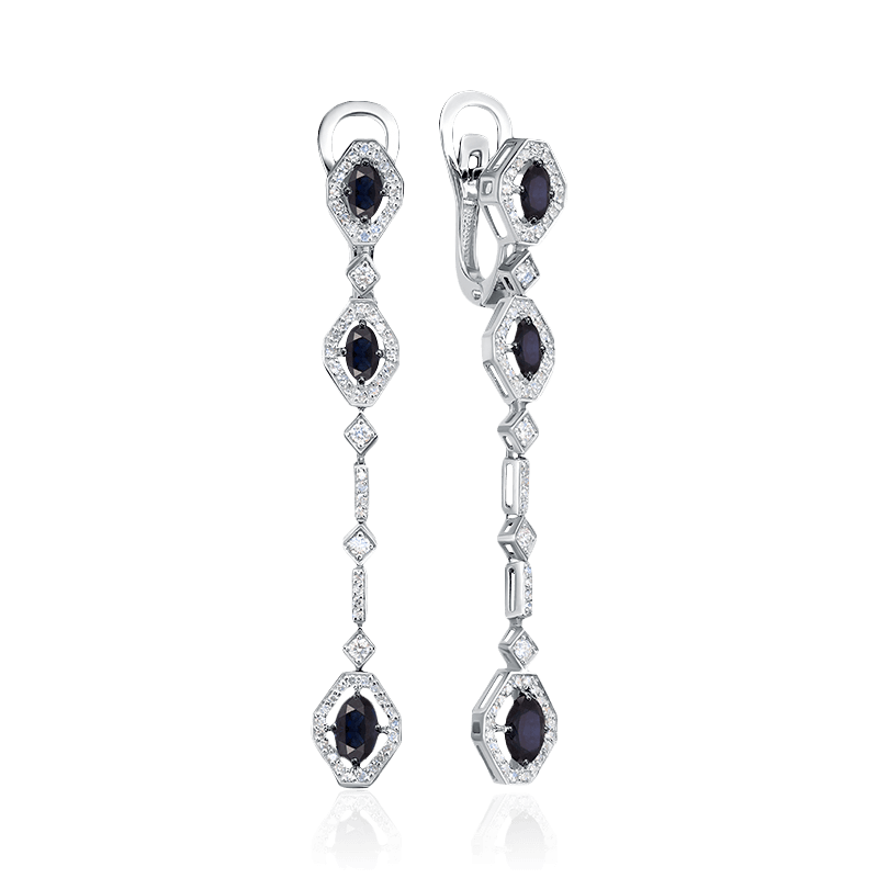Серьги с сапфиром, бриллиантами из белого золота 585 пробы (арт. 122645)