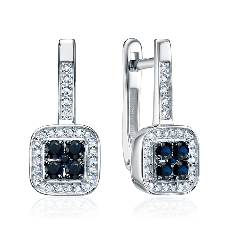 Серьги с сапфиром, бриллиантами из белого золота 585 пробы (арт. 125762)