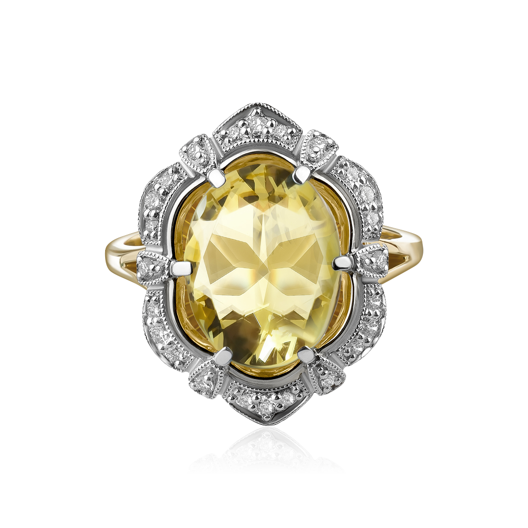 Кольцо с бриллиантами, цитрином из красного золота 585 пробы, фото № 2