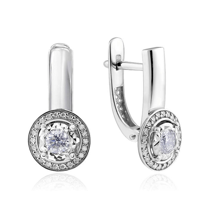 Серьги с бриллиантами из белого золота 585 пробы, фото № 1