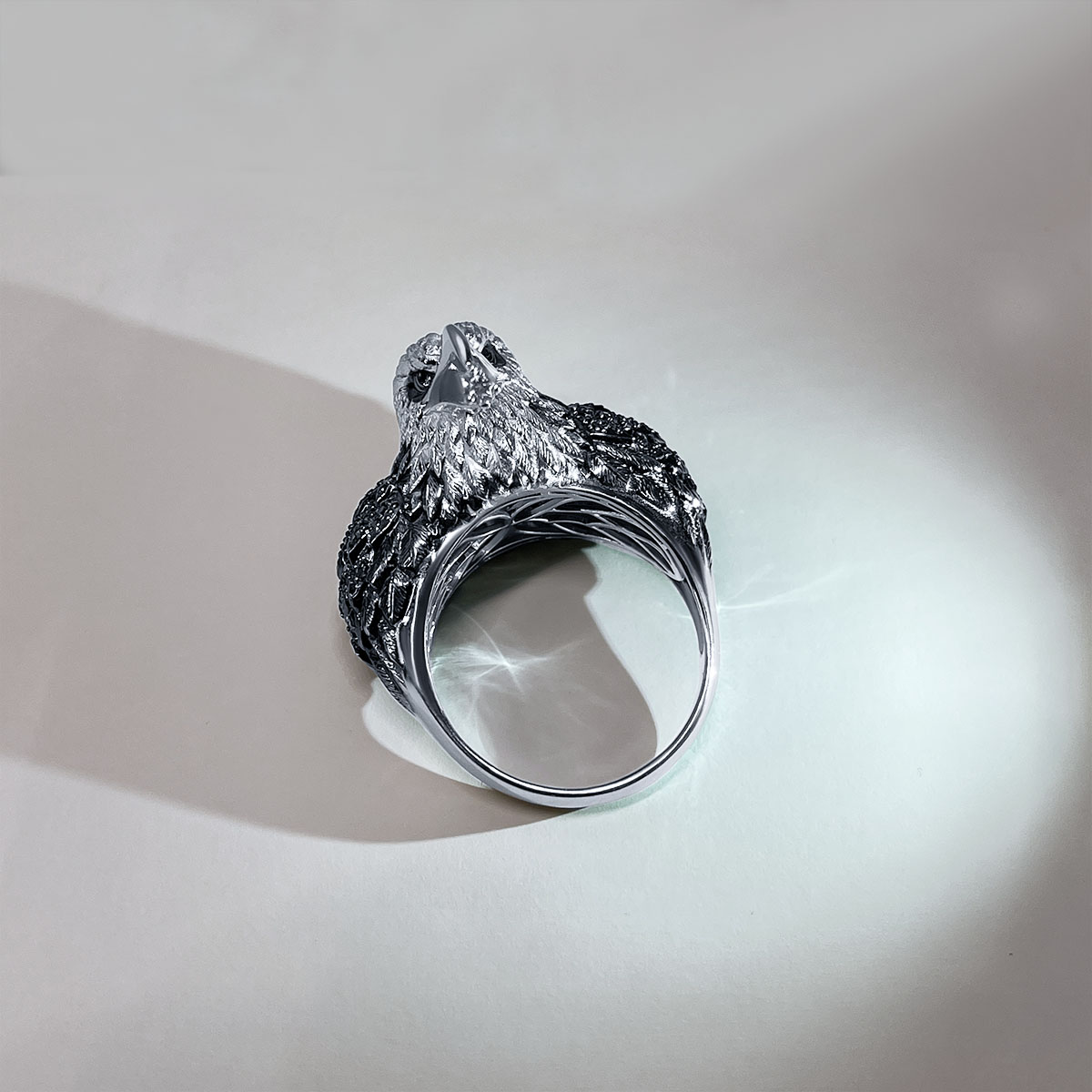 Мужское кольцо Орел с бриллиантами из белого золота 585 пробы, фото № 3