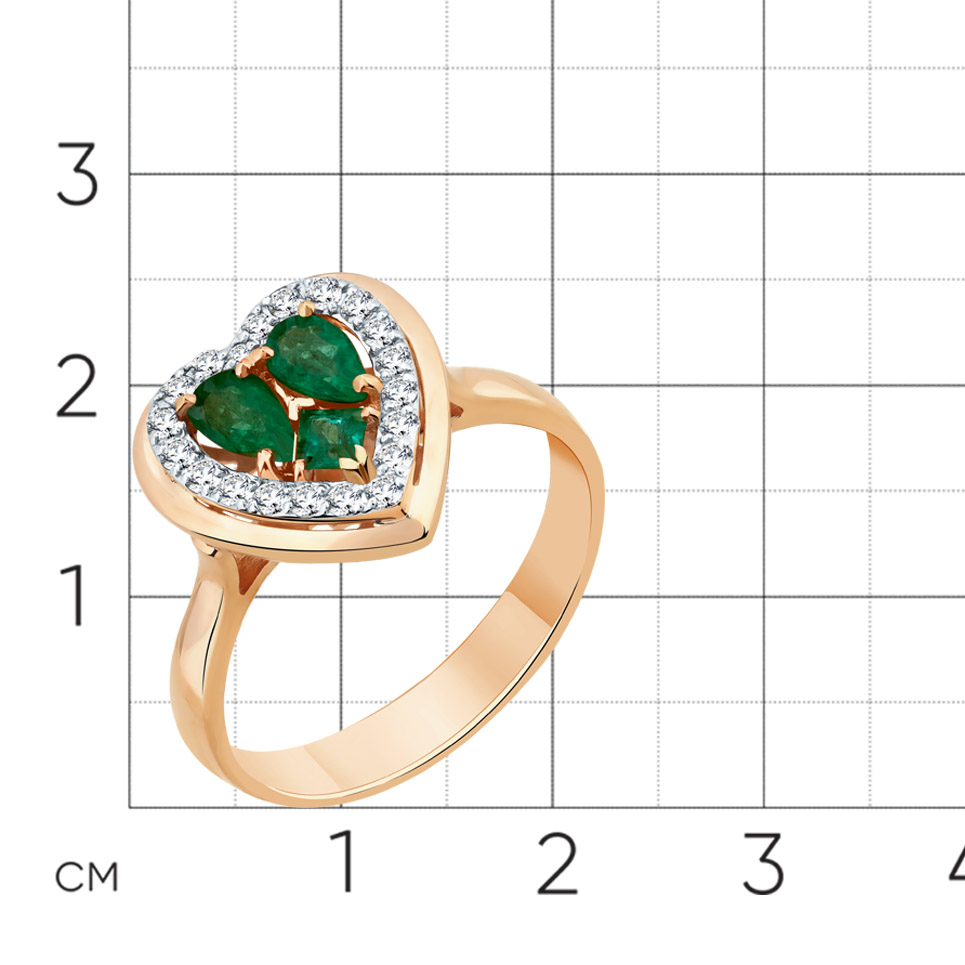 Кольцо с бриллиантами, изумрудом из красного золота 585 пробы, фото № 2
