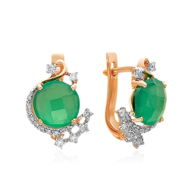 Серьги с агатом, бриллиантами из красного золота 585 пробы (арт. 34947)