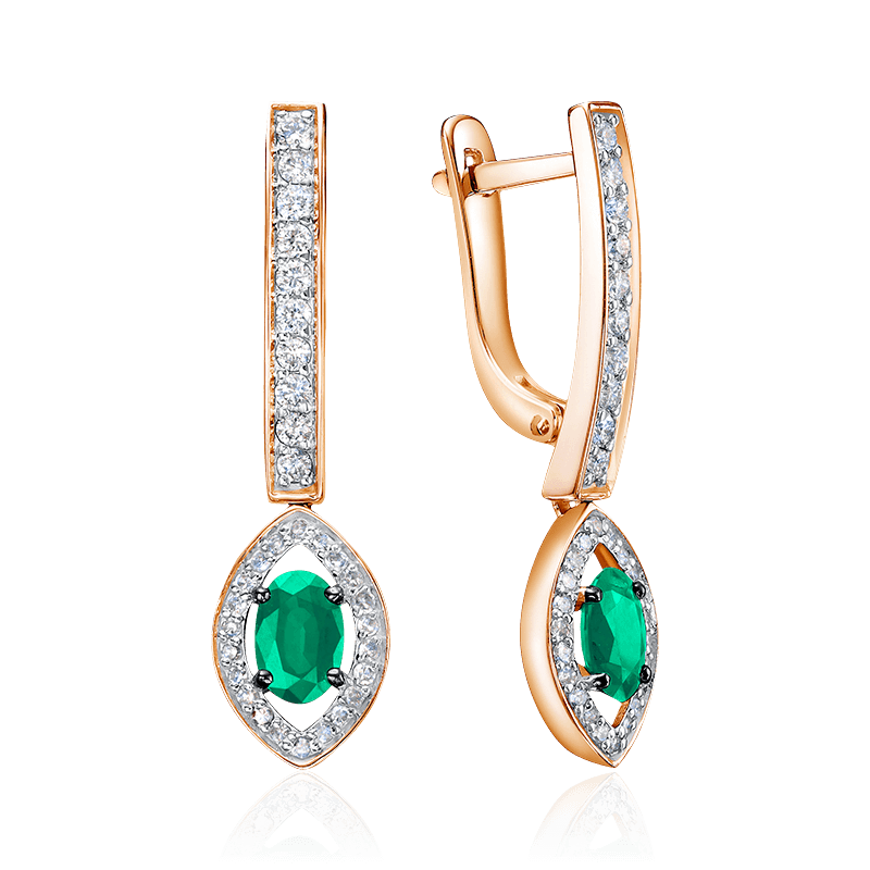 Серьги с бриллиантами, изумрудом из красного золота 585 пробы, фото № 1