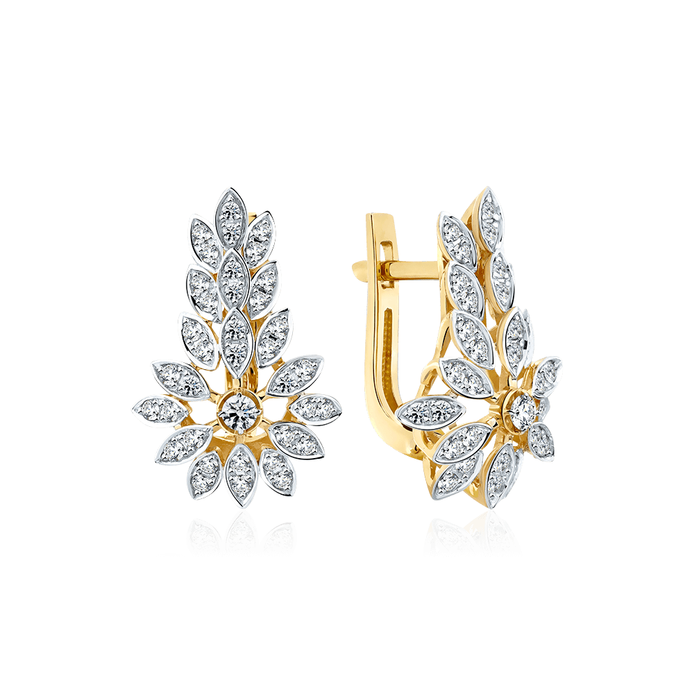 Серьги с бриллиантами из желтого золота 585 пробы (арт. 115188)