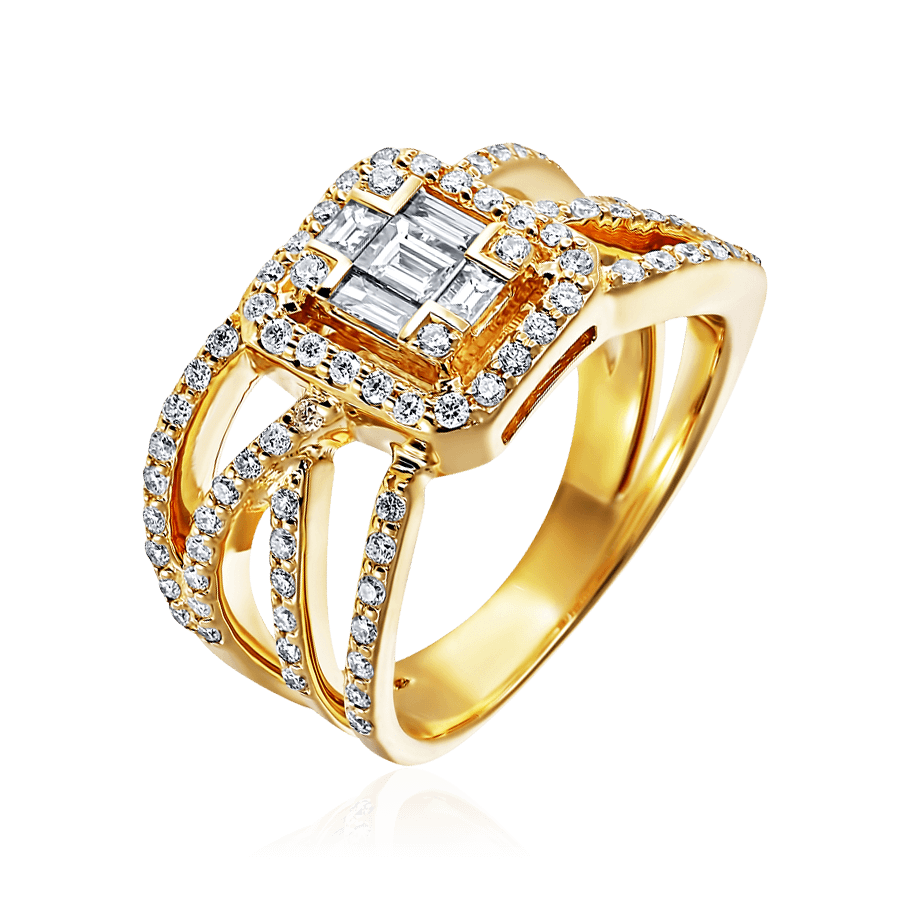 Кольцо с бриллиантами из желтого золота 585 пробы, фото № 1