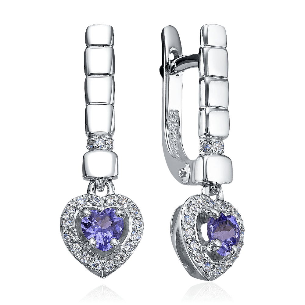 Серьги с танзанитом, бриллиантами из белого золота 585 пробы (арт. 124132)
