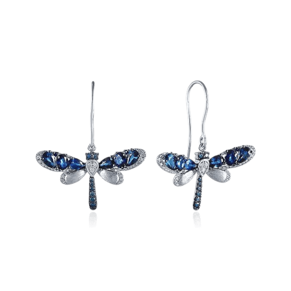 Серьги с сапфиром, бриллиантами из белого золота 585 пробы (арт. 133592)