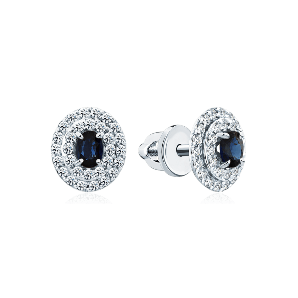 Серьги с сапфиром, бриллиантами из белого золота 585 пробы (арт. 128546)