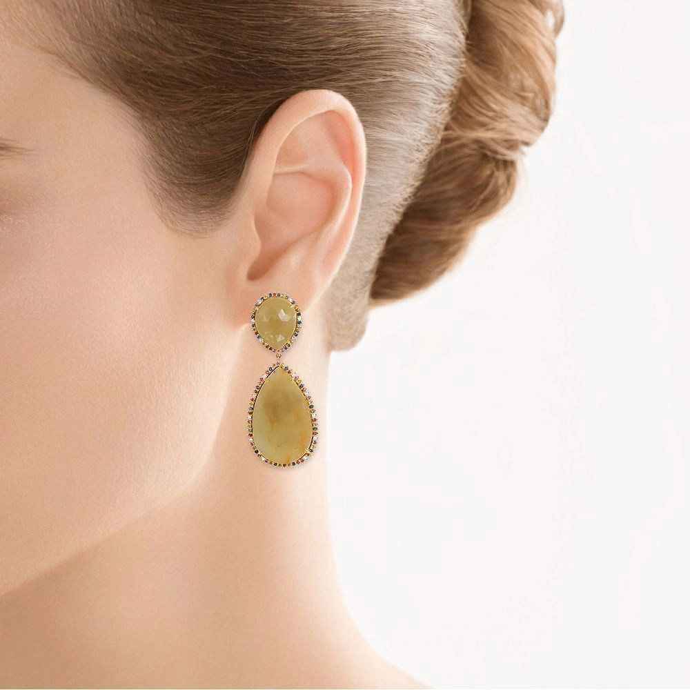 Серьги с сапфиром, корундом из желтого золота 585 пробы, фото № 2