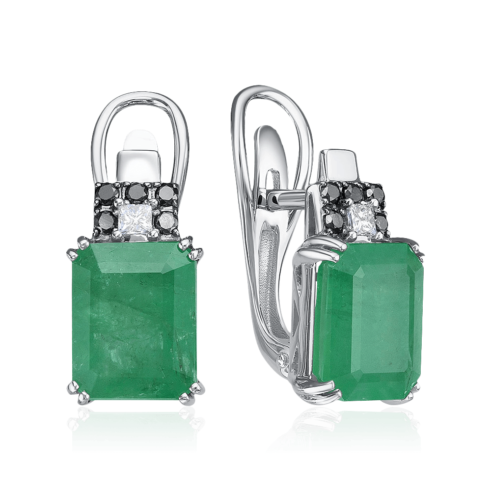 Серьги с изумрудом, бриллиантами из белого золота 585 пробы (арт. 97222)