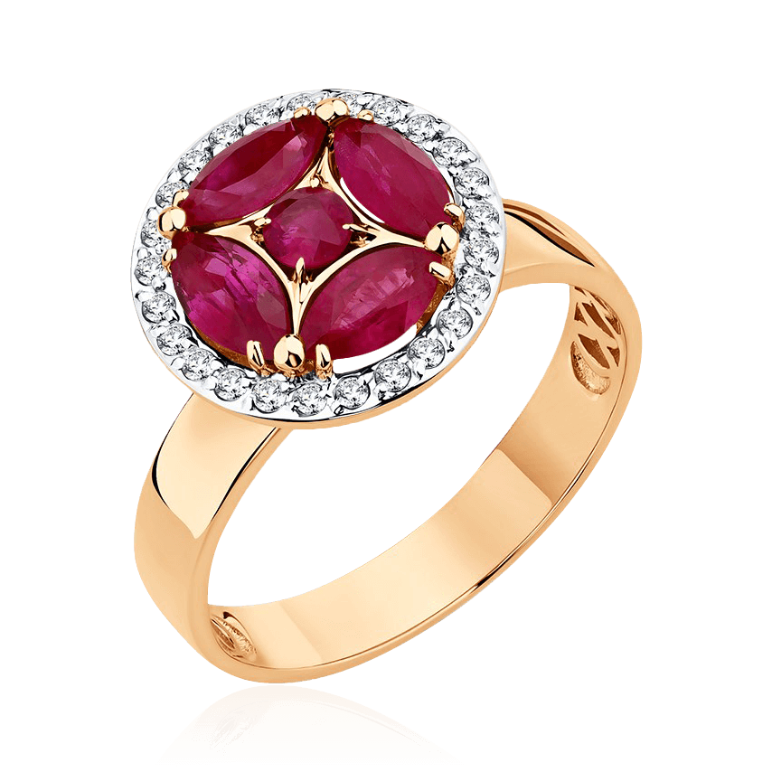Кольцо с рубином, бриллиантами из красного золота 585 пробы (арт. 104490)