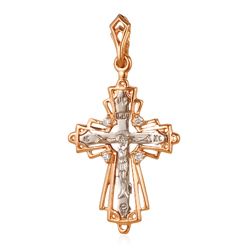 Крест с бриллиантами из красного золота 585 пробы, фото № 1