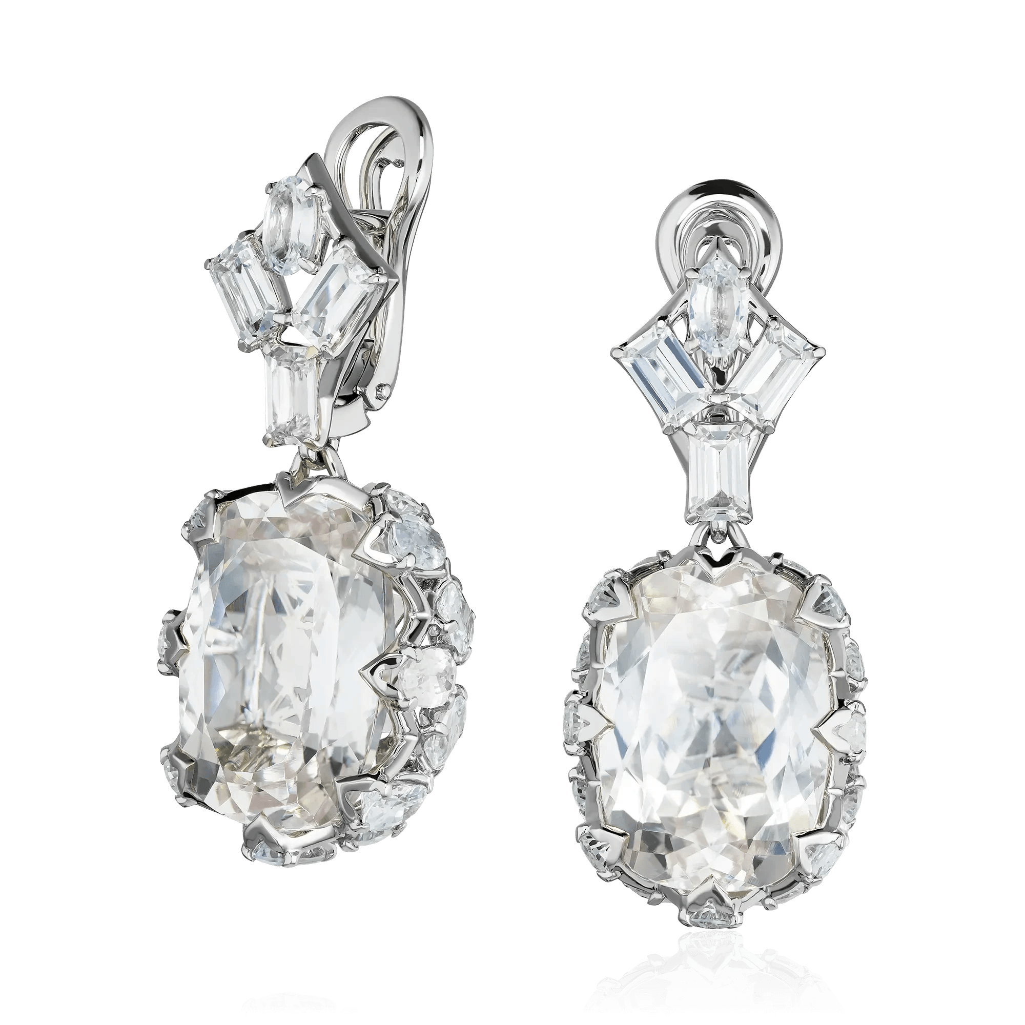 Серьги с данбуритом, сапфиром из белого золота 585 пробы (арт. 128434)