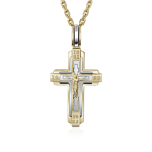 Крест без вставок из комбинированного золота 585 пробы (арт. 84523)