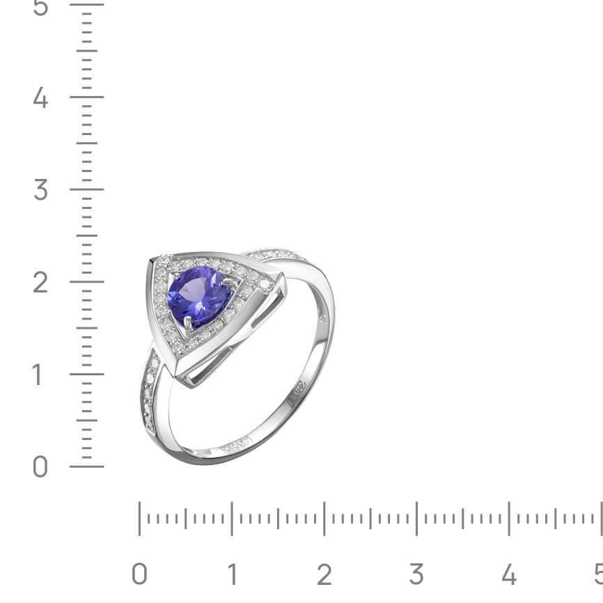 Кольцо с танзанитом, бриллиантами из белого золота 585 пробы, фото № 2