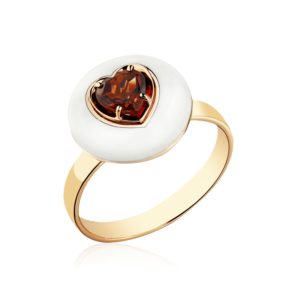 Кольцо огранки сердце с эмалью, турмалином из красного золота 585 пробы (арт. 101404)