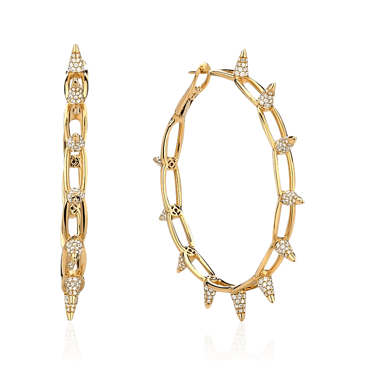 Серьги хупсы с бриллиантами из желтого золота 750 пробы (арт. 91633)