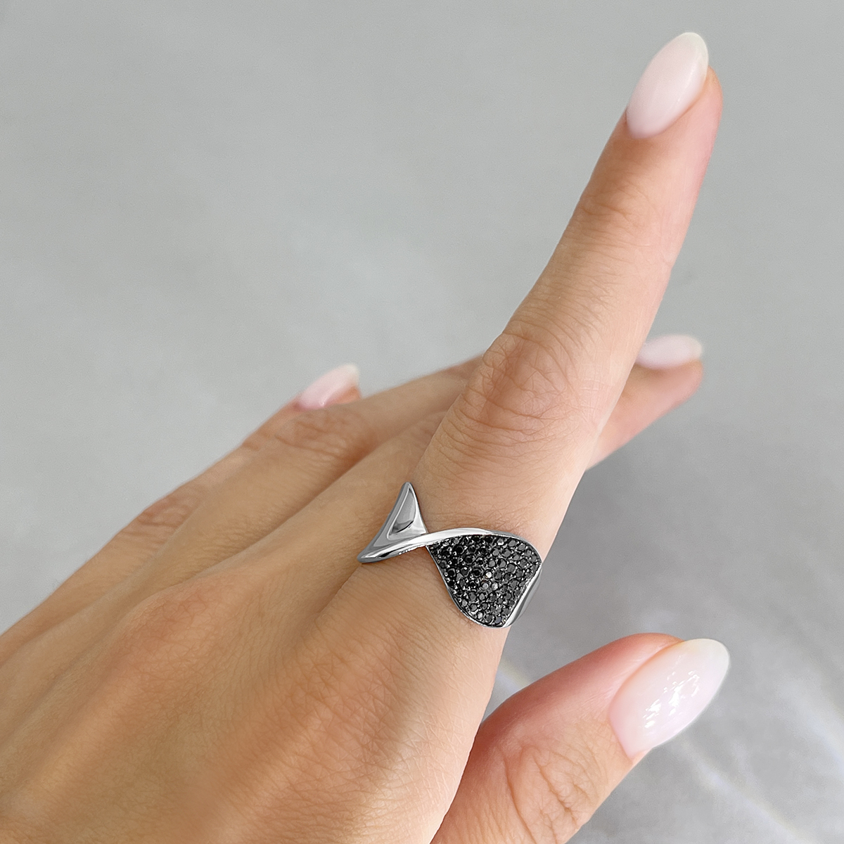 Кольцо с черными бриллиантами из белого золота 585, фото № 5