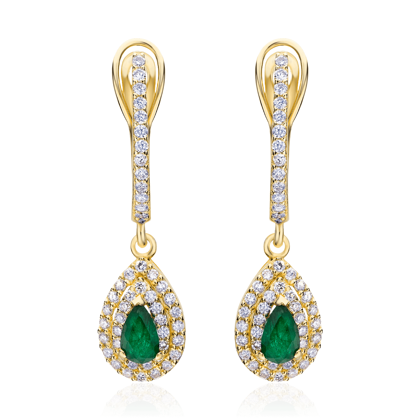Серьги с сапфиром, бриллиантами из желтого золота 585 пробы (арт. 84839)
