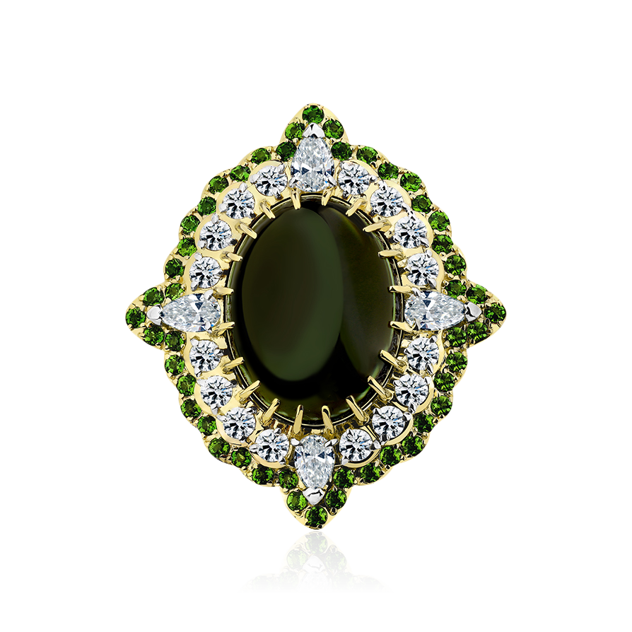 Кольцо с турмалином, бриллиантами из желтого золота 585 пробы, фото № 4