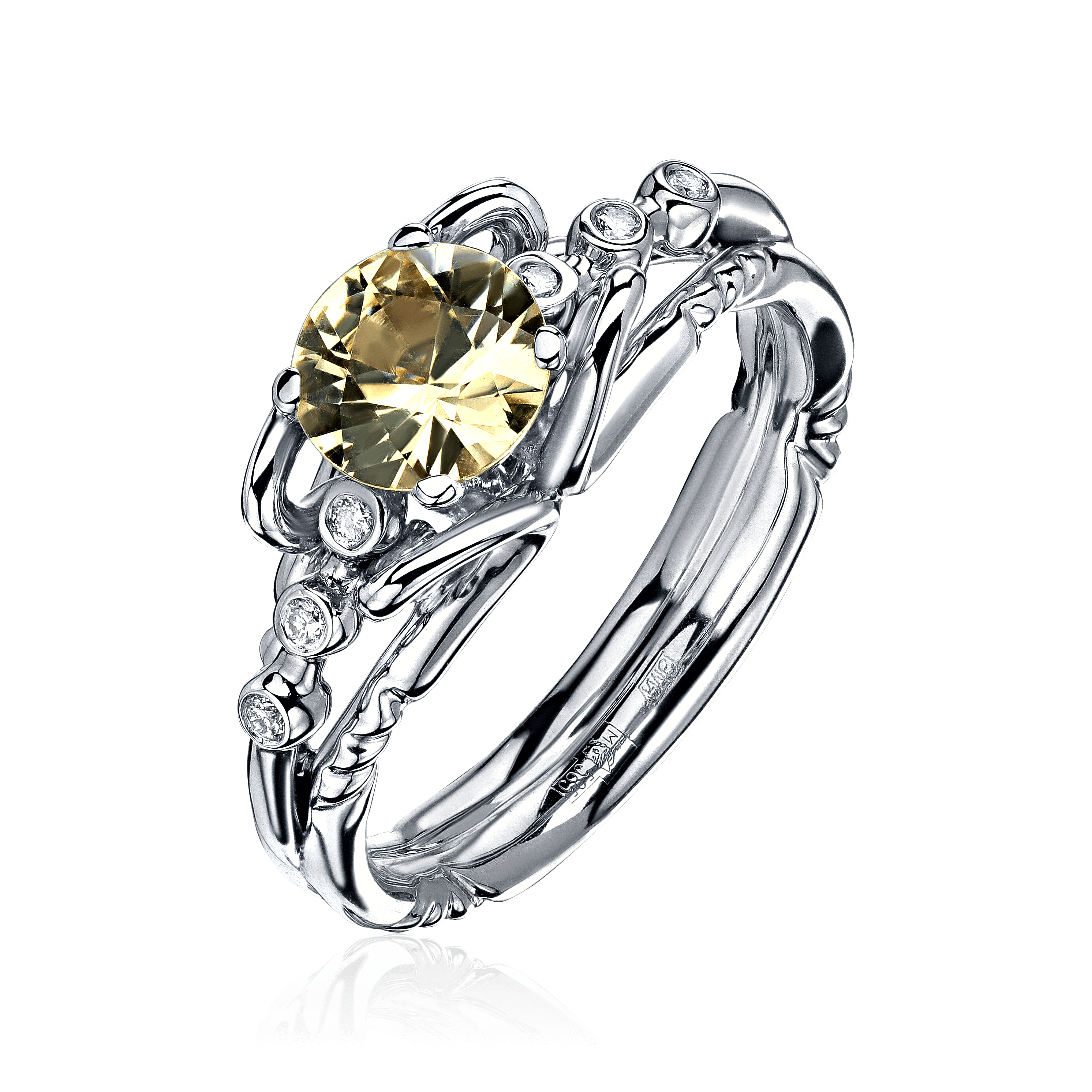 Кольцо с сапфиром, бриллиантами из белого золота 585 пробы (арт. 101590)