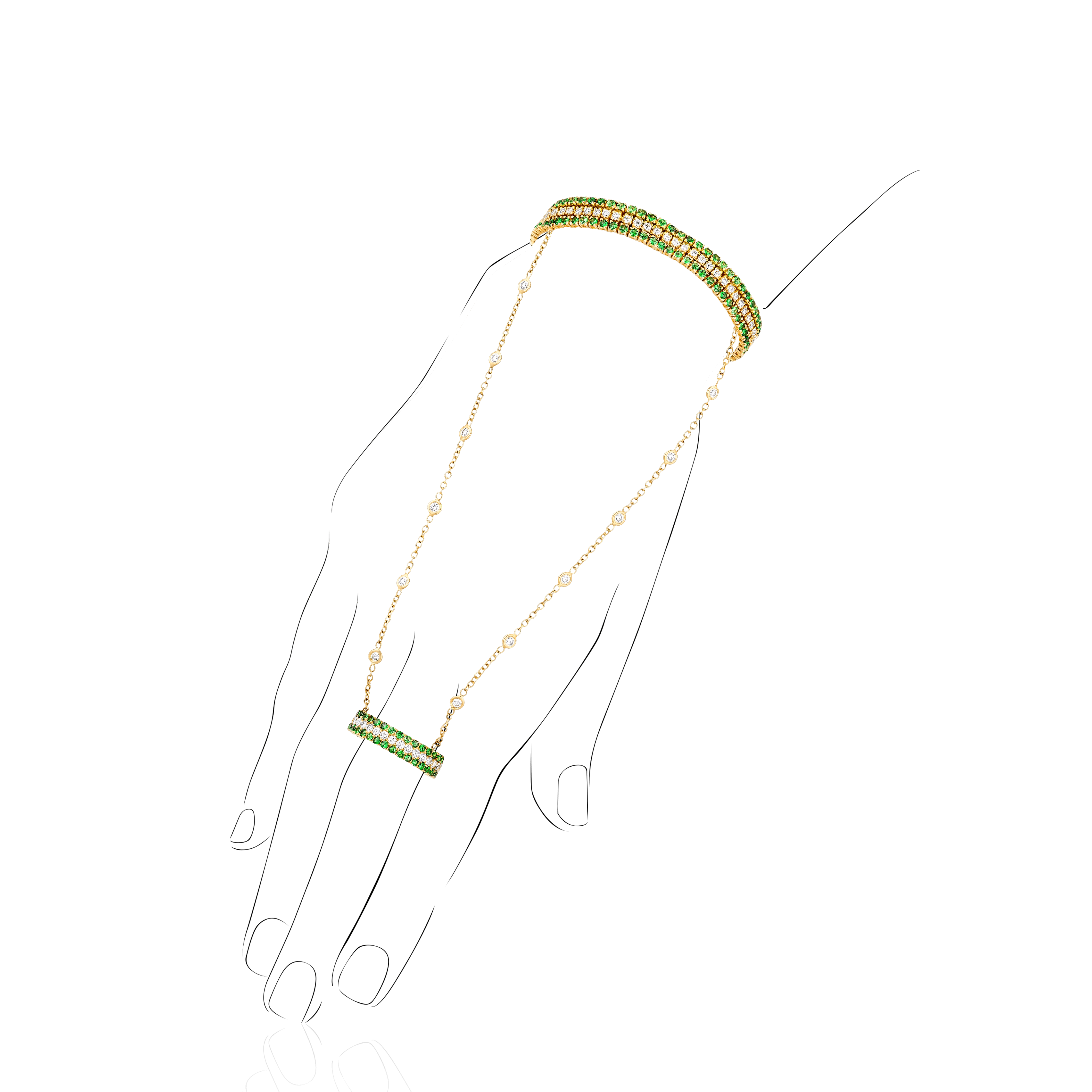 Браслет с изумрудом, бриллиантами из желтого золота 750 пробы (арт. 102640)