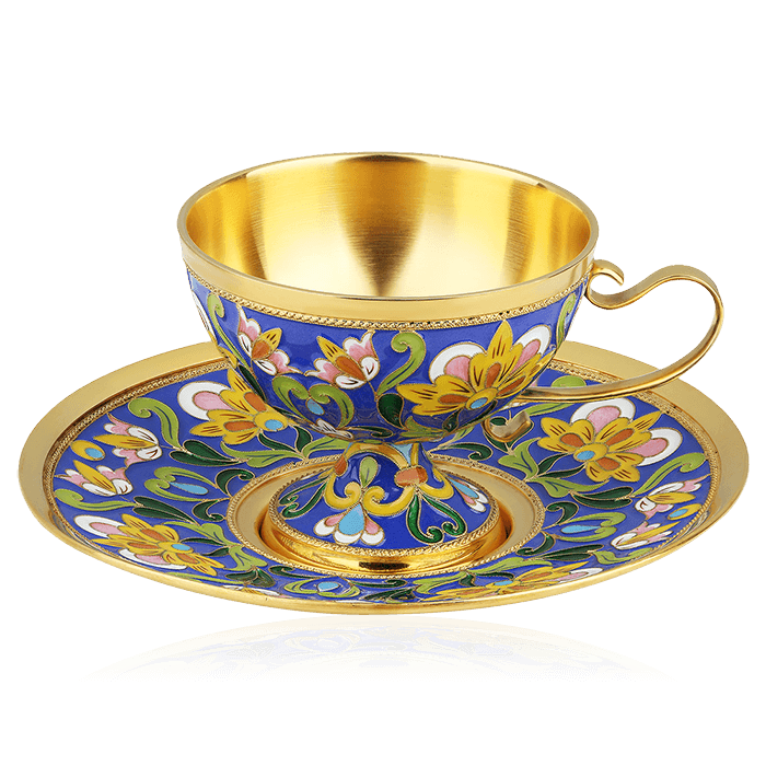 Набор чашка с блюдцем «Цветы» из серебра 925 пробы (арт. 87900)