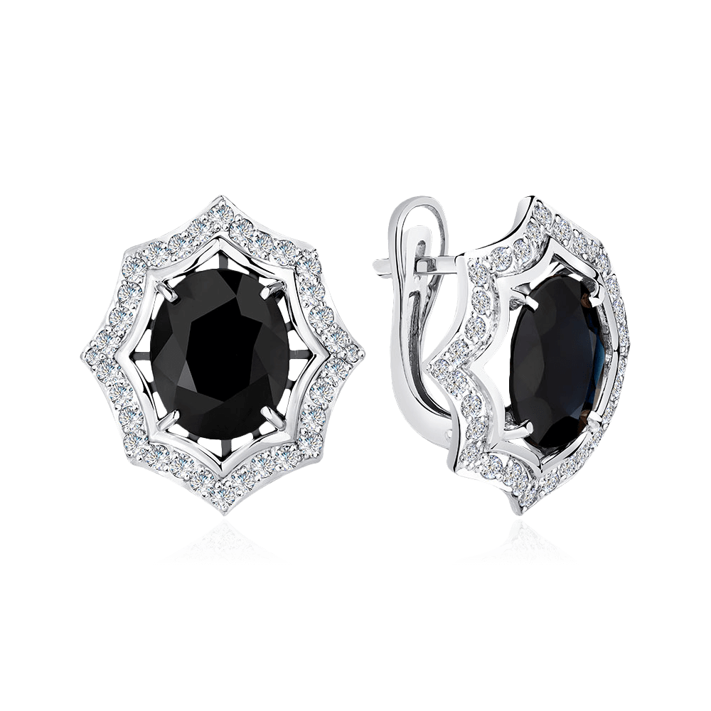 Серьги с сапфиром, бриллиантами из белого золота 585 пробы (арт. 101752)