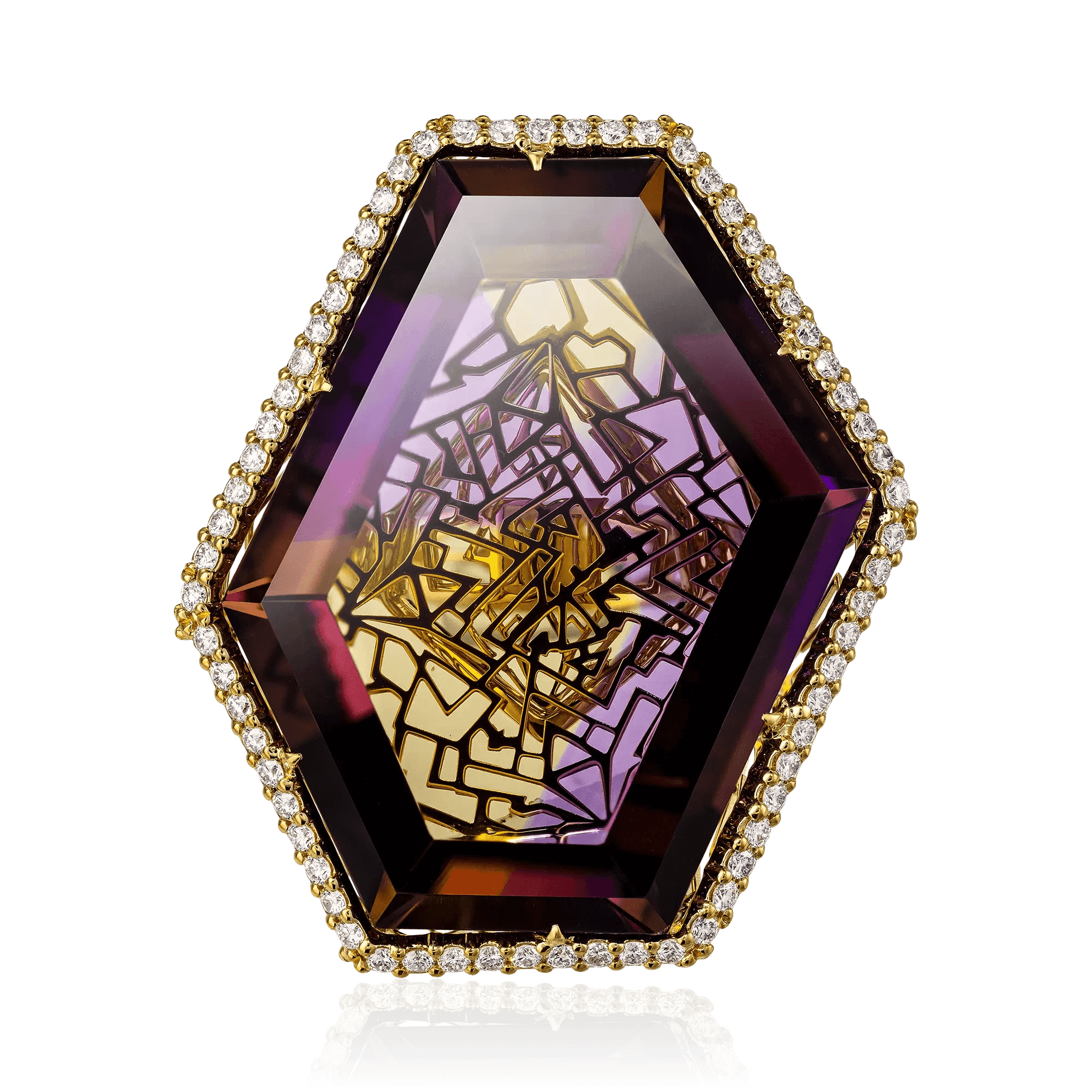 Кольцо с аметрином, бриллиантами из желтого золота 750 пробы, фото № 2