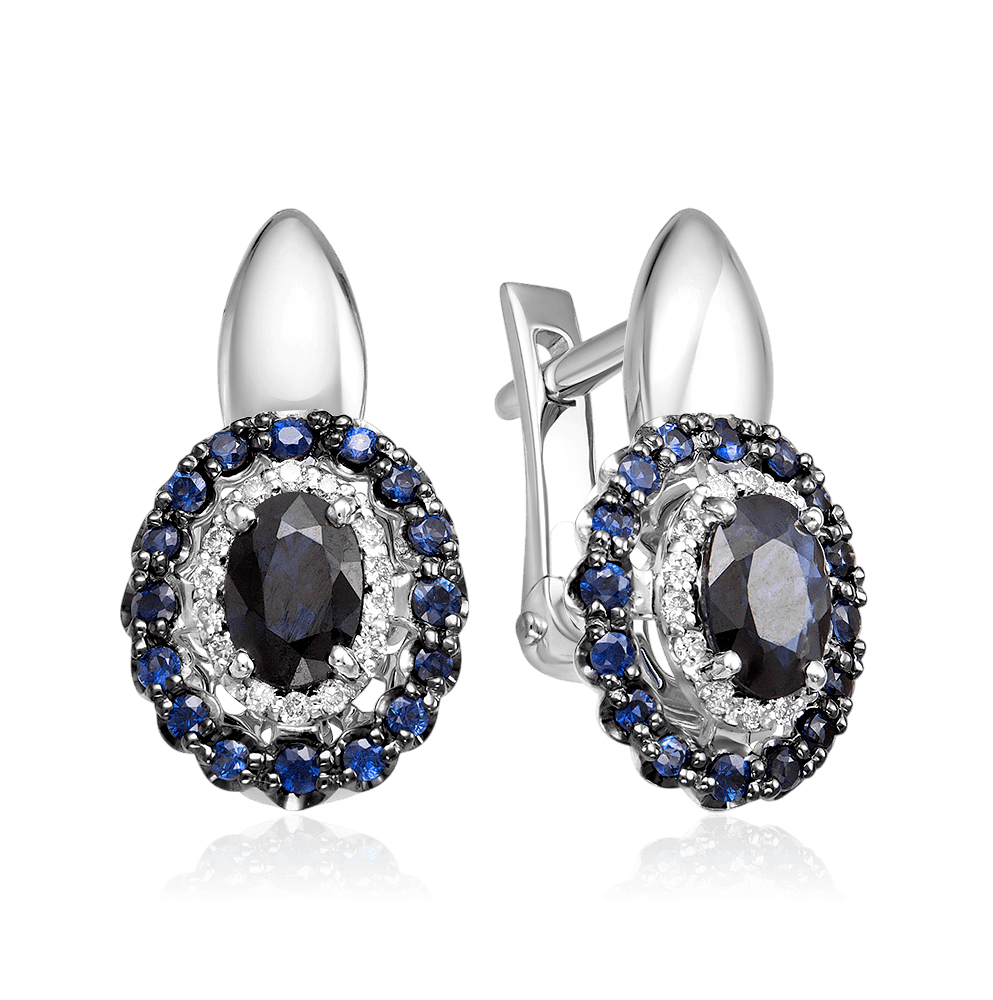 Серьги с сапфиром, бриллиантами из белого золота 585 пробы (арт. 131317)