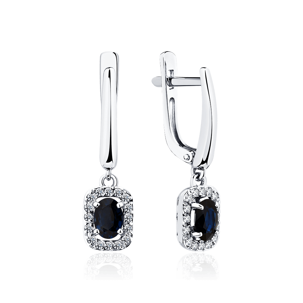Серьги с сапфиром, бриллиантами из белого золота 585 пробы, фото № 1