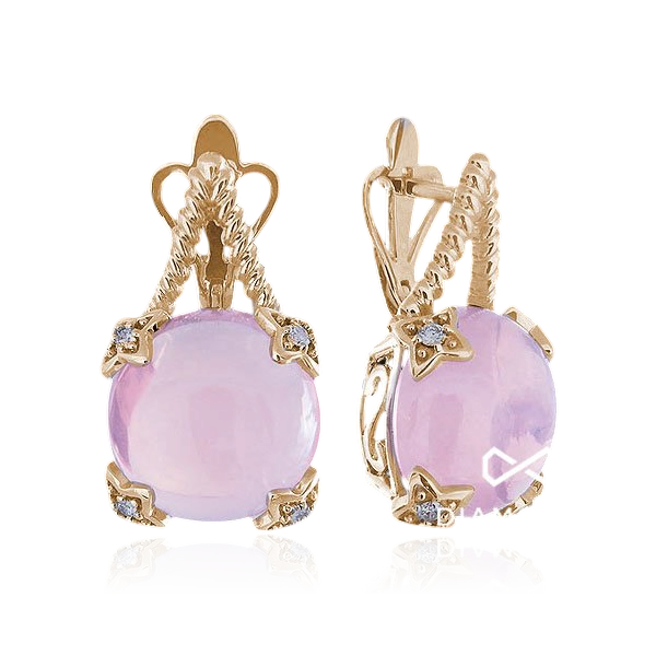 Серьги с кварцем, бриллиантами из красного золота 585 пробы (арт. 39506)