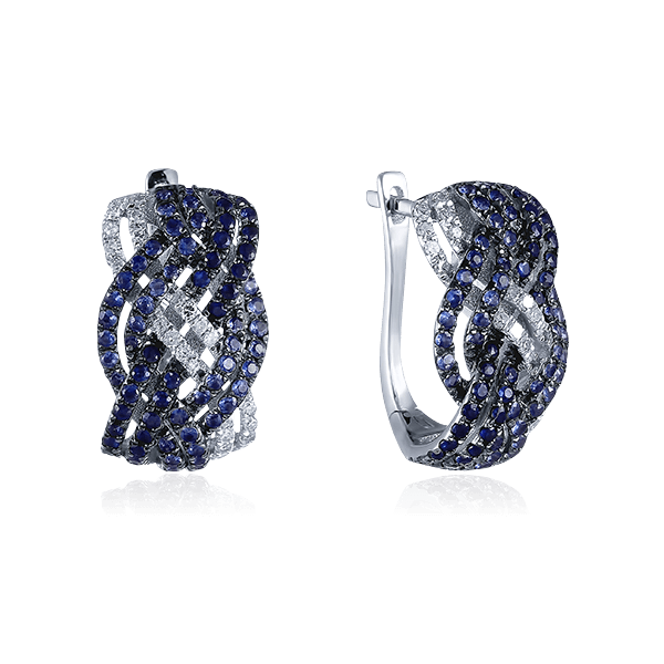 Серьги с сапфиром, бриллиантами из белого золота 585 пробы (арт. 55844)