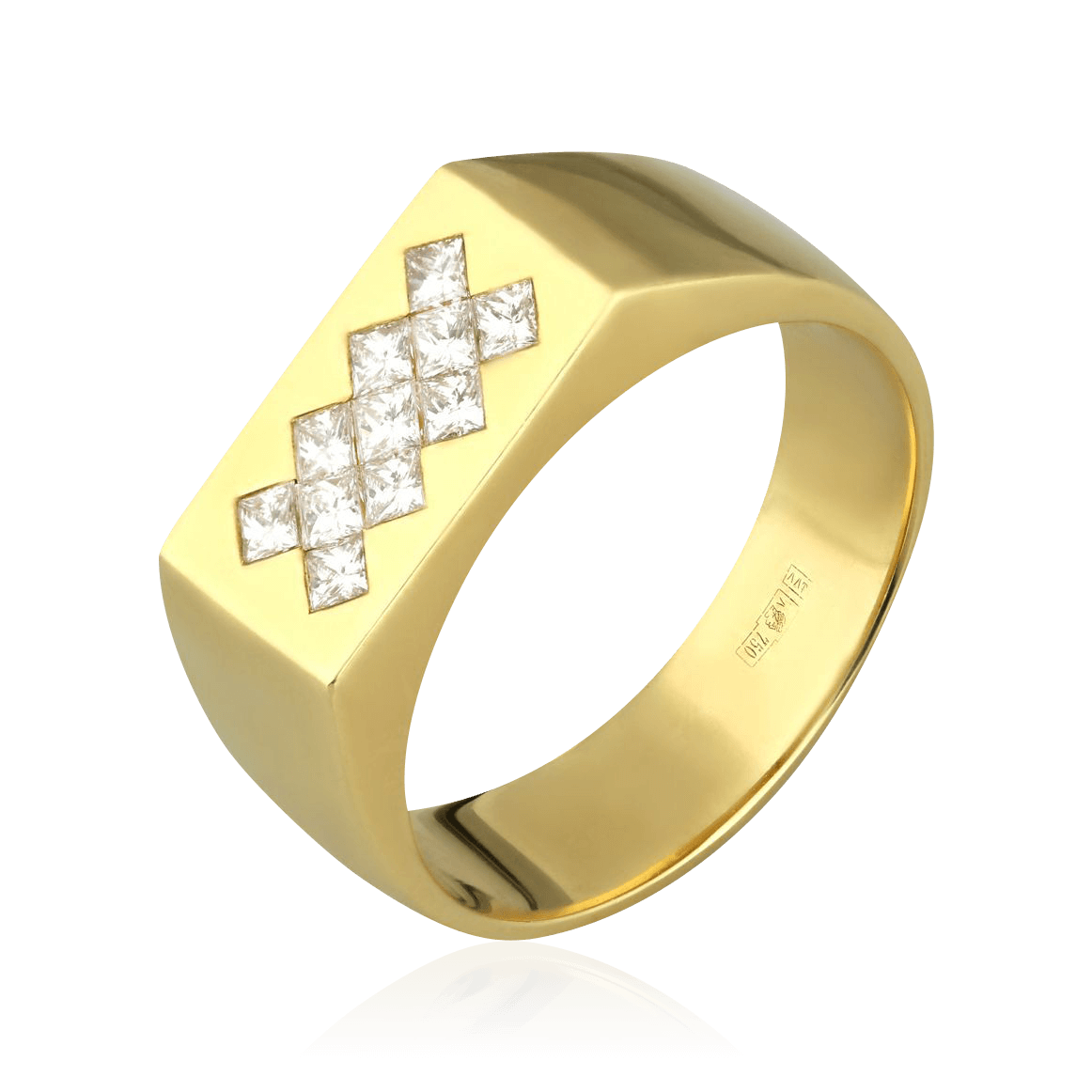 Мужское кольцо с бриллиантами из желтого золота 750 пробы, фото № 1