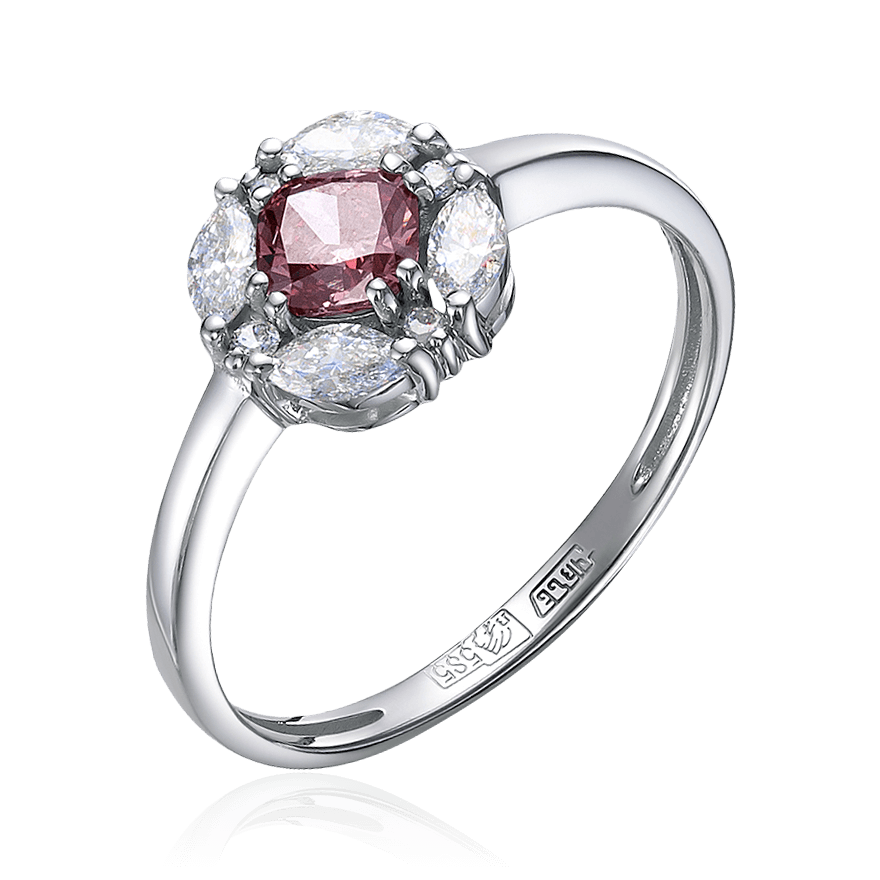 Кольцо с розовым бриллиантом из белого золота 585, фото № 1