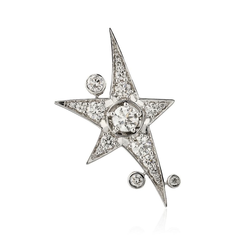 Серьга кафф в виде звезды с бриллиантами из белого золота 750 пробы (арт. 98448)