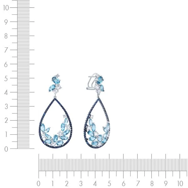Серьги с топазом, сапфиром, кварцем из белого золота 585 пробы, фото № 3